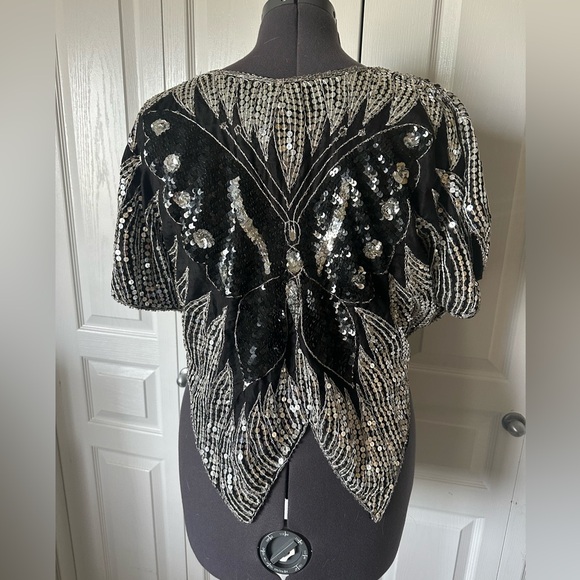 Vintage sequins 100% pure silk top - Picture 2 of 12